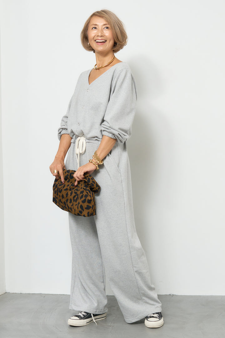 スウェット長袖Vネックオールインワン