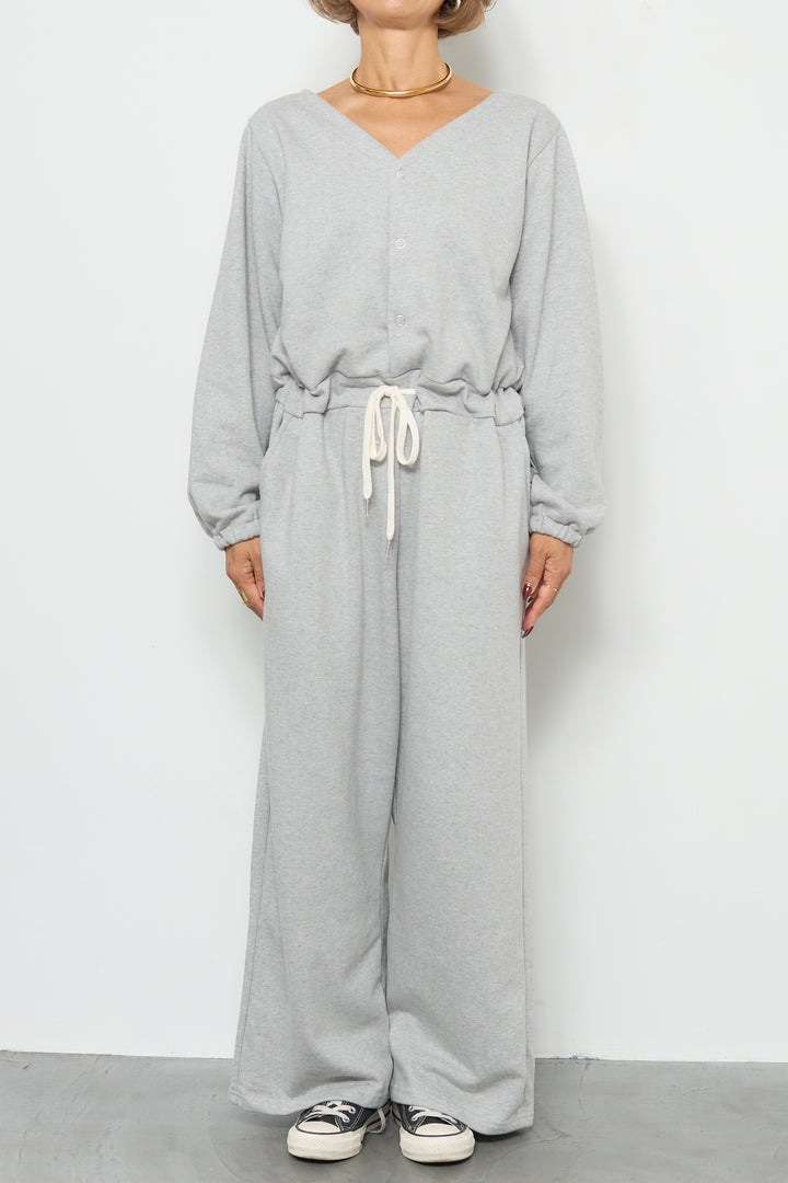 スウェット長袖Vネックオールインワン