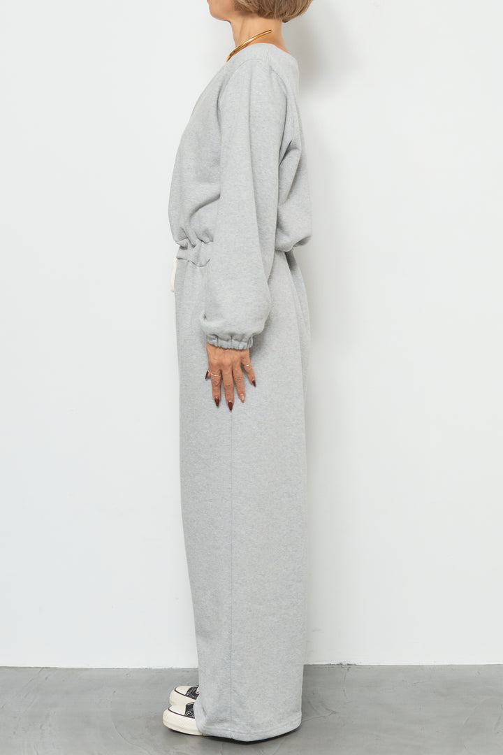 スウェット長袖Vネックオールインワン