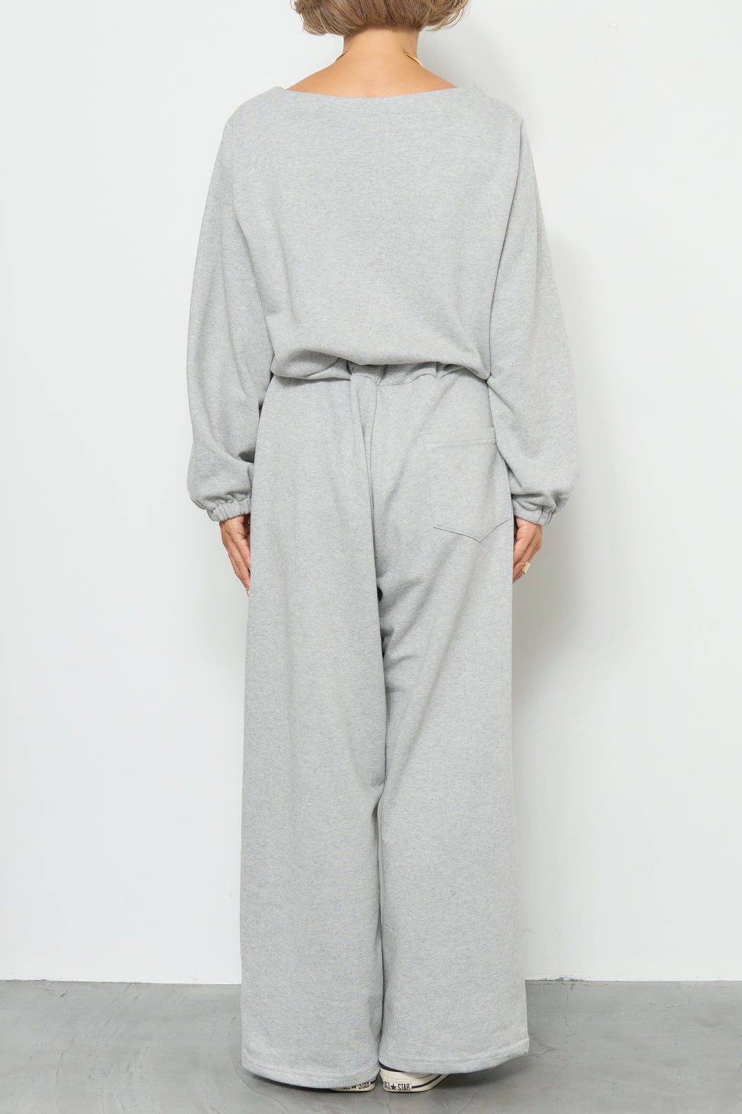 スウェット長袖Vネックオールインワン