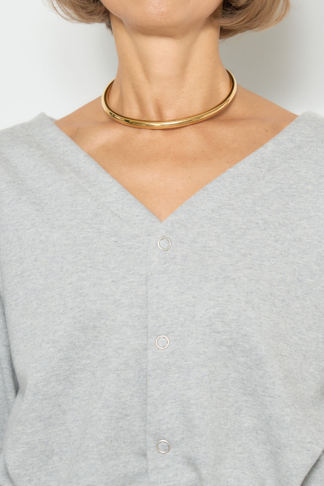 スウェット長袖Vネックオールインワン