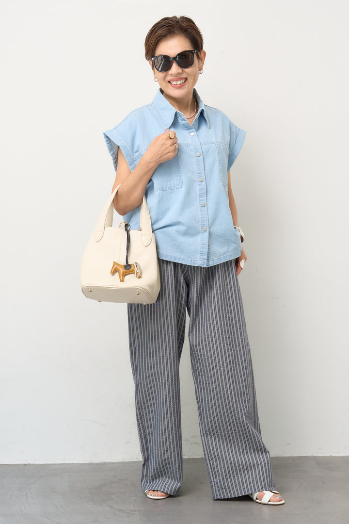 ストライプ柄 ドロスト ワイドストレートパンツ