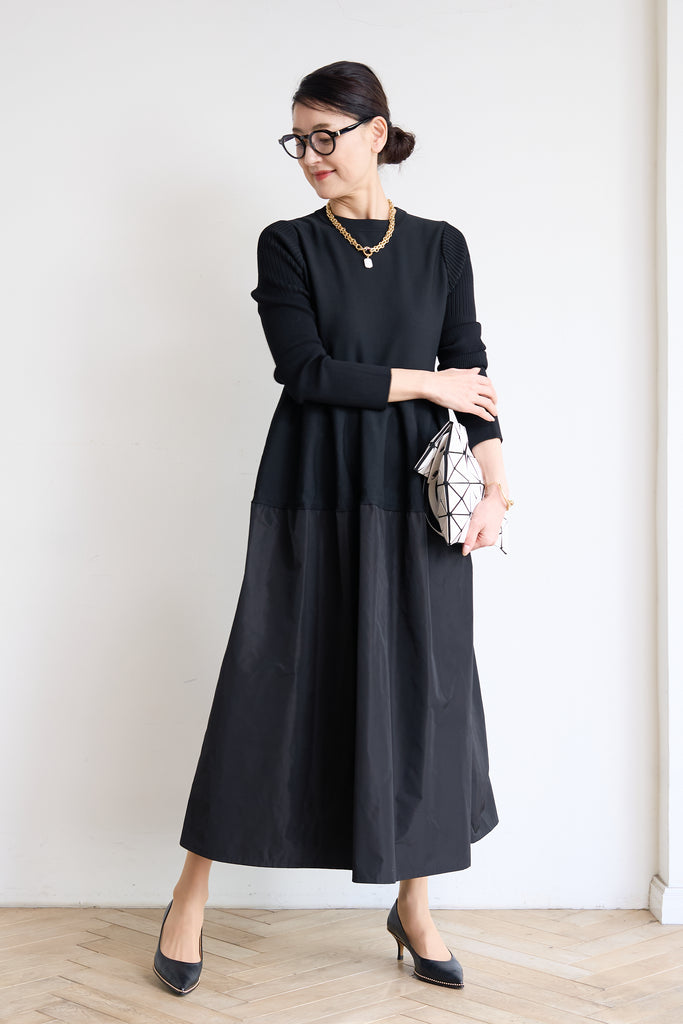 プラスオトハPLUSOTOHA 【ウォッシャブル】モヘヤ×タフタドッキングワンピ