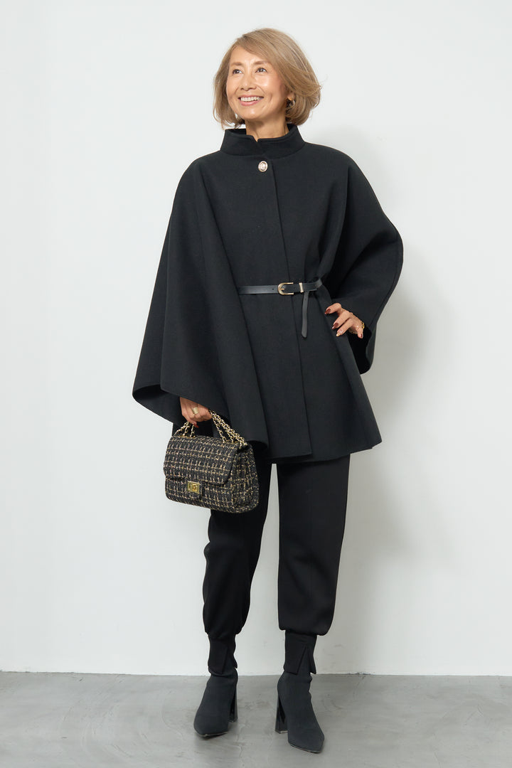 スタンドカラーケープコート