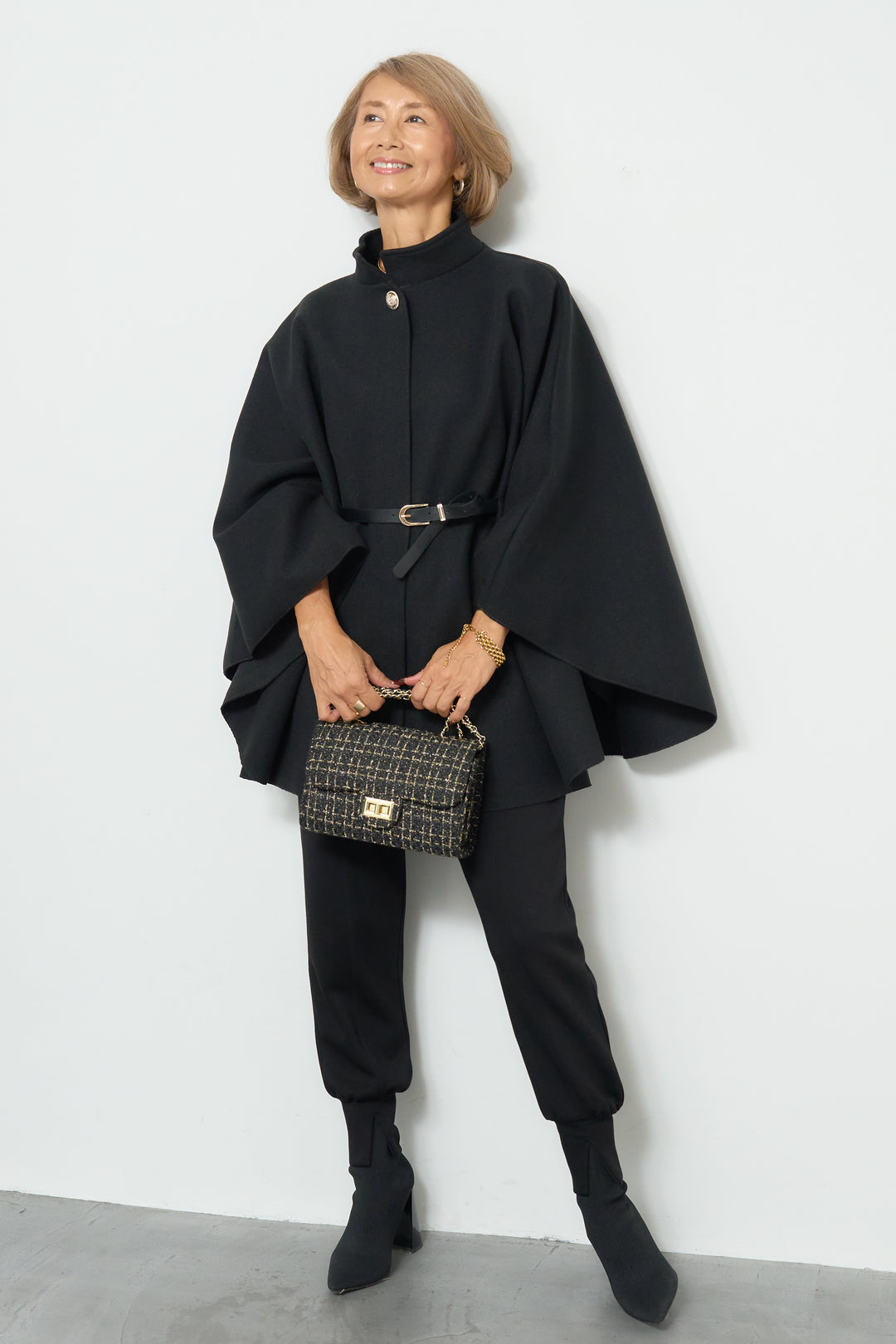 スタンドカラーケープコート