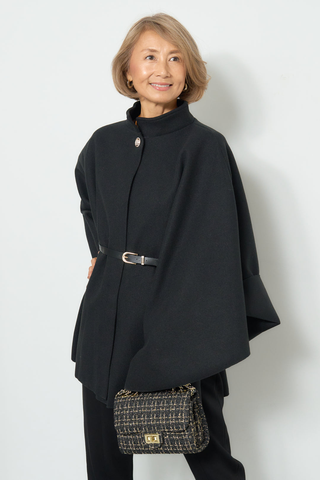 スタンドカラーケープコート