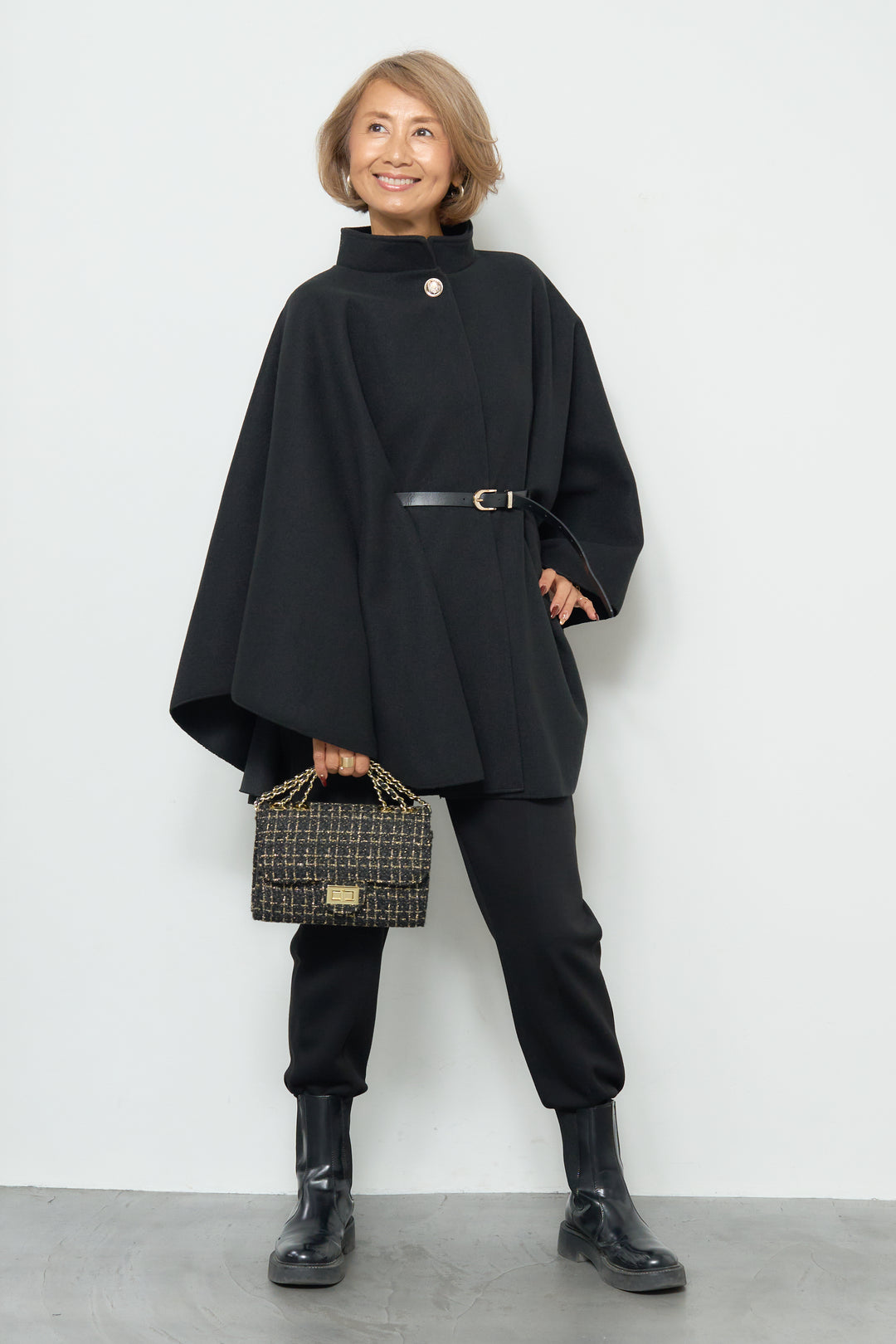 スタンドカラーケープコート