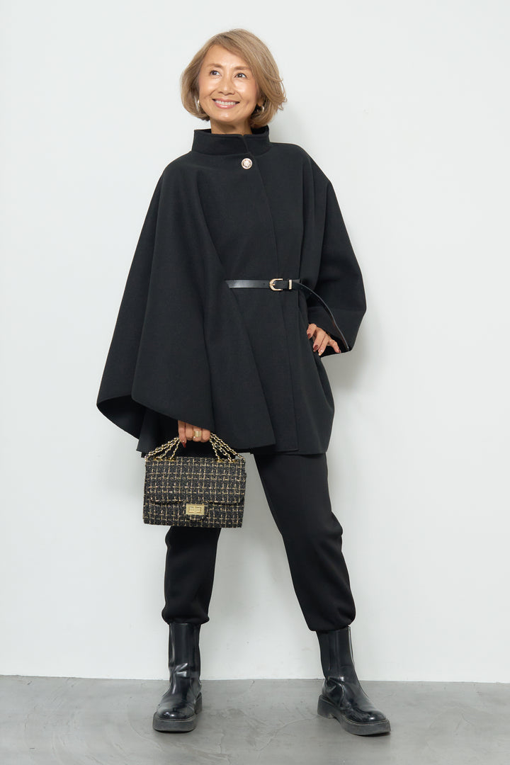 スタンドカラーケープコート