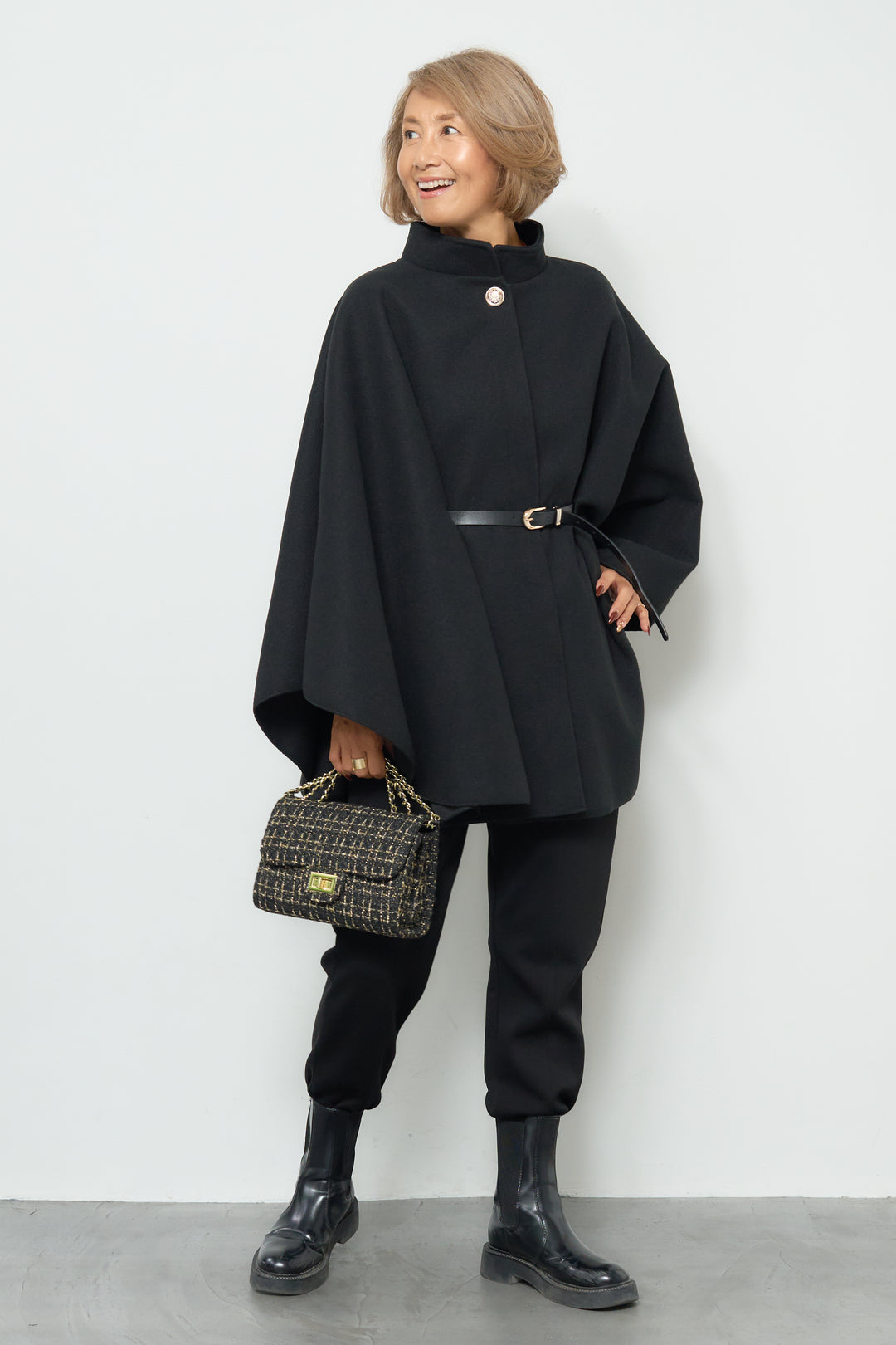 スタンドカラーケープコート