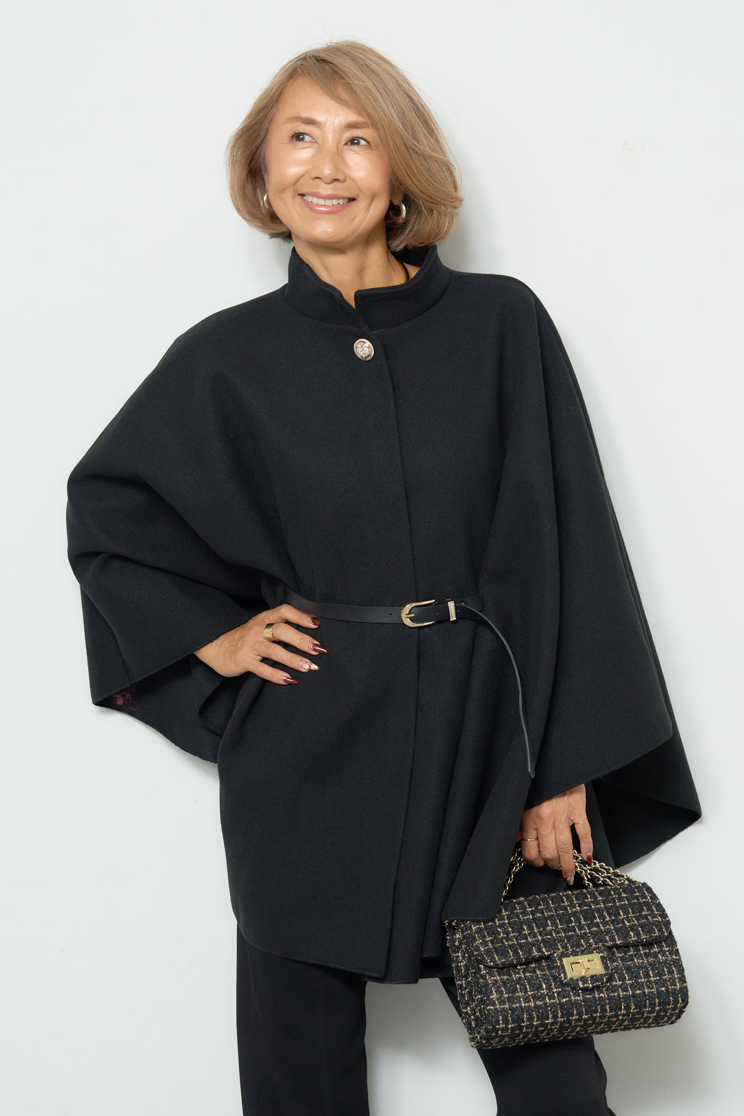 スタンドカラーケープコート