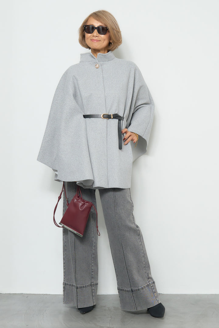 スタンドカラーケープコート