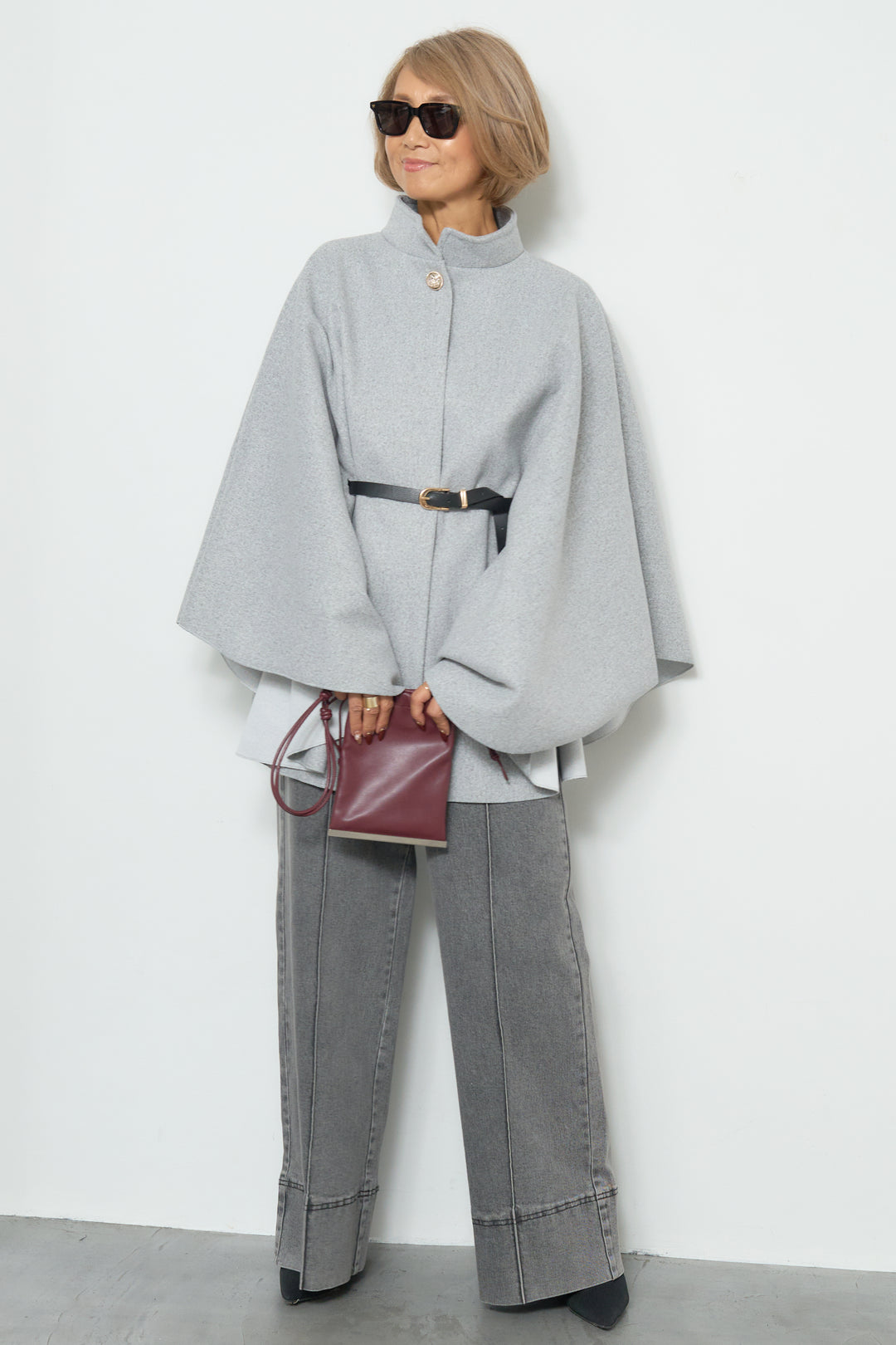 スタンドカラーケープコート