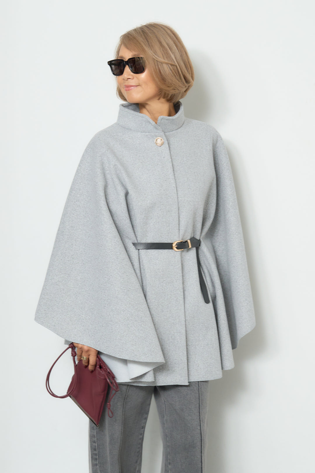 スタンドカラーケープコート