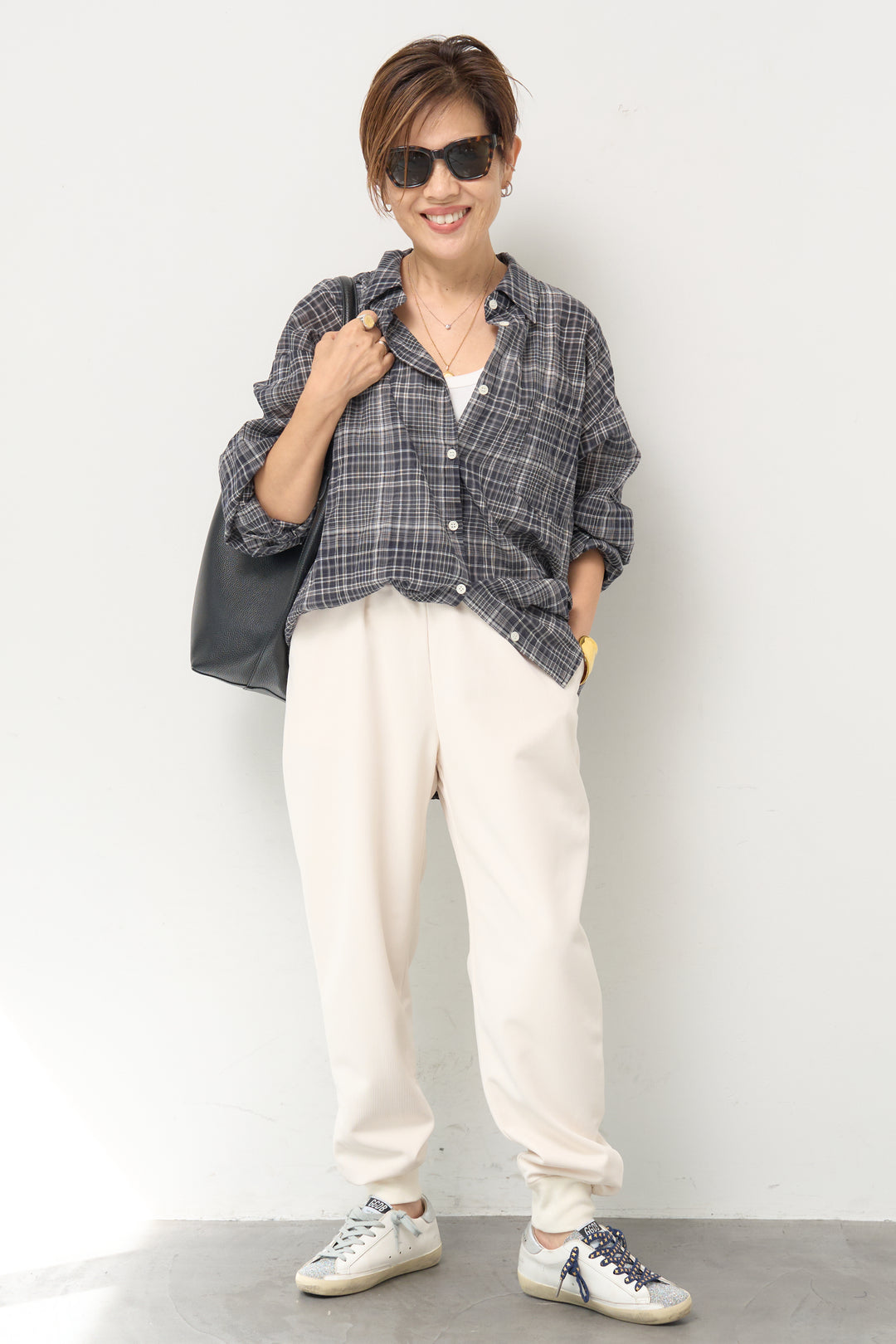 ワッシャー加工 チェックプリント ロングスリーブシャツ