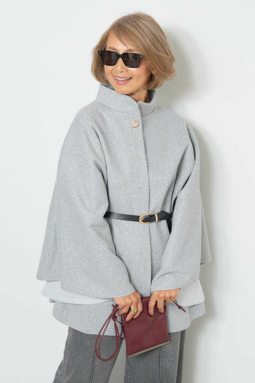 スタンドカラーケープコート