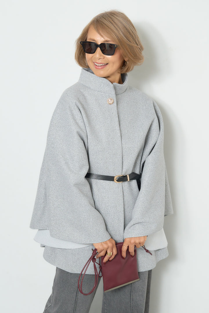 スタンドカラーケープコート