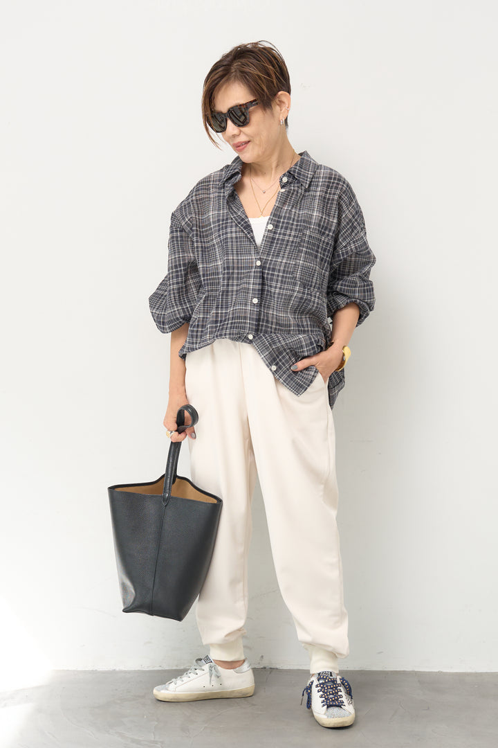 ワッシャー加工 チェックプリント ロングスリーブシャツ