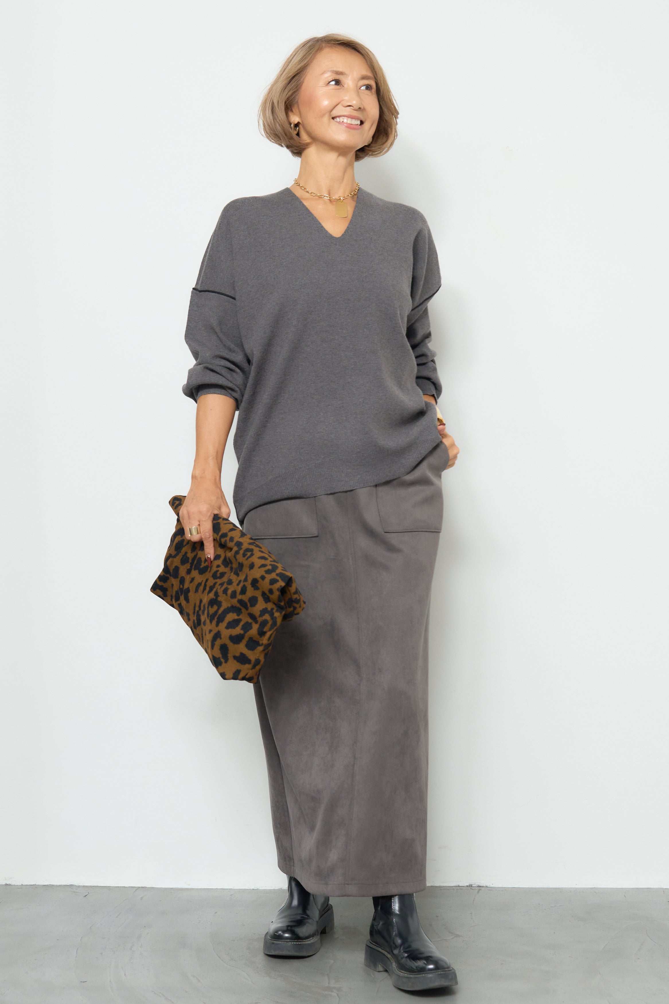 ym チャコールグレーXS マシュマロスエードナロースカート – plusotoha