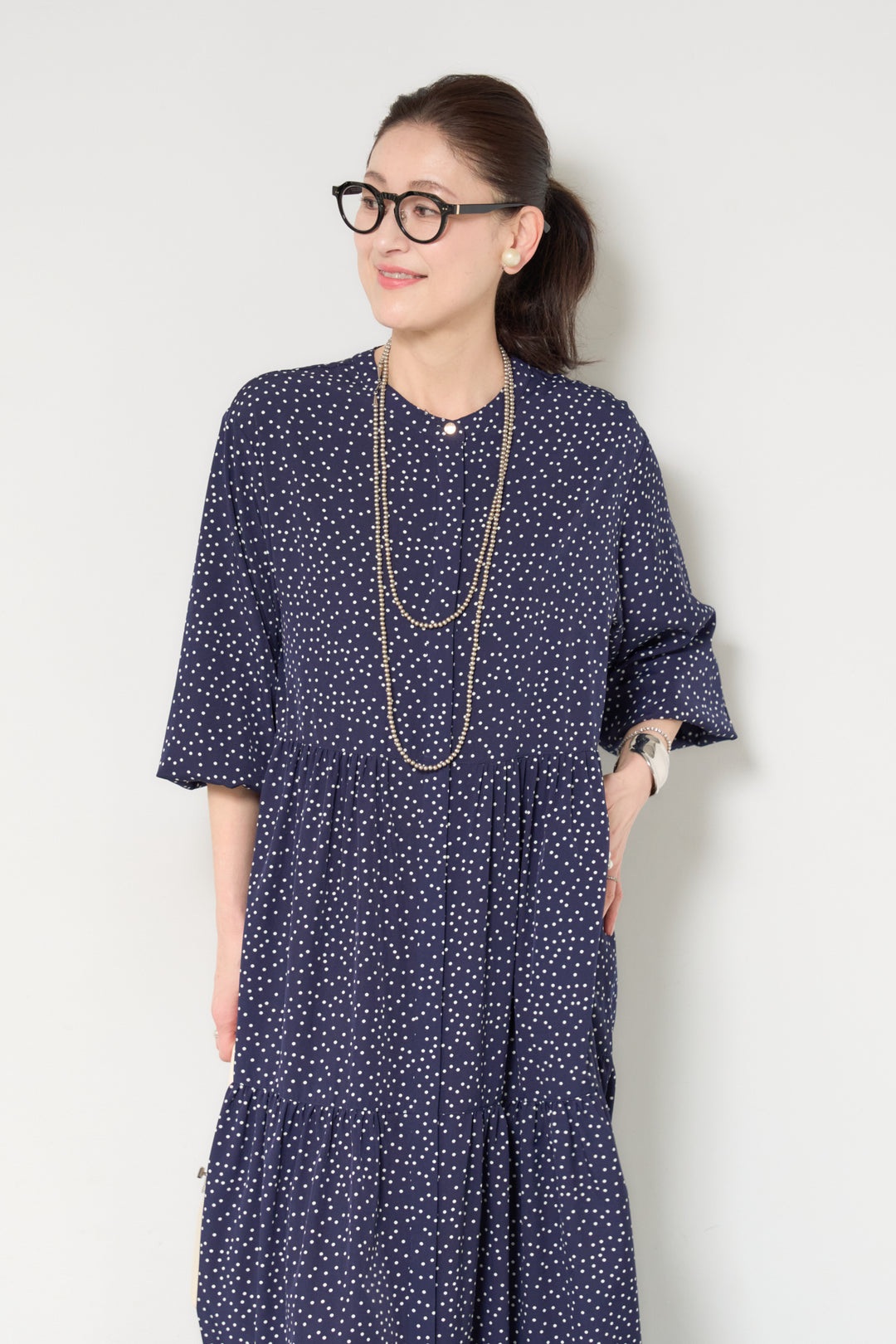 ドット柄ティアードワンピース