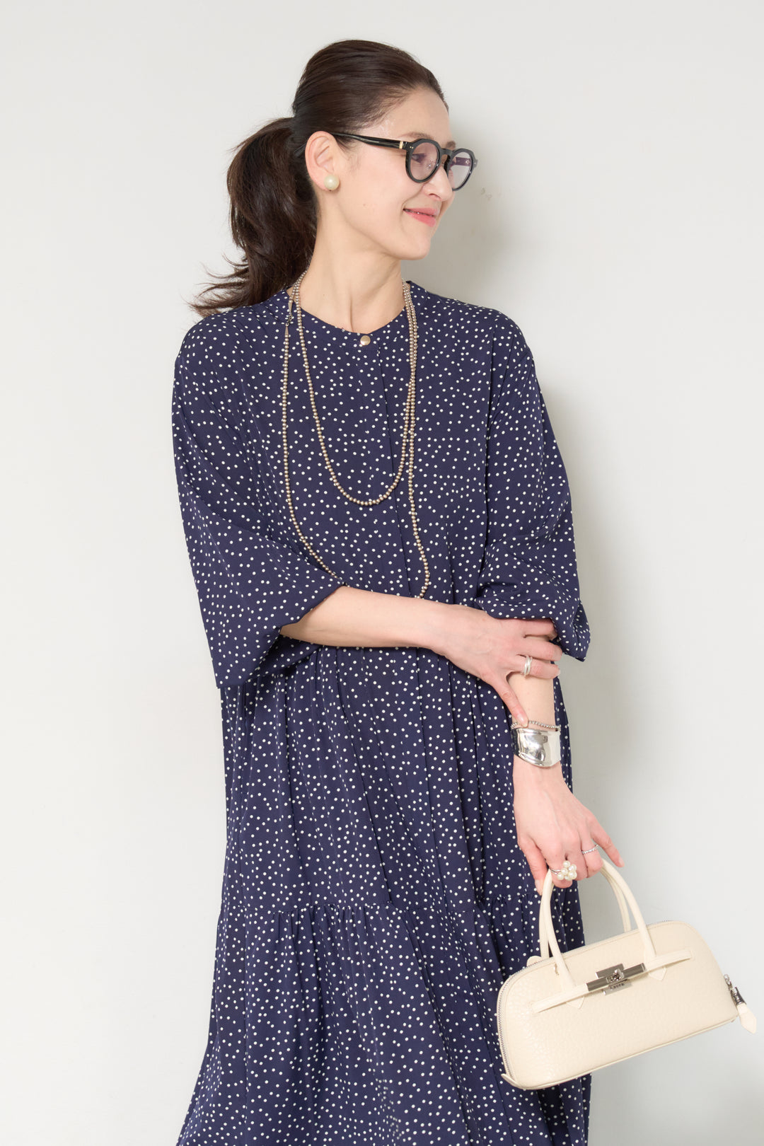 ドット柄ティアードワンピース