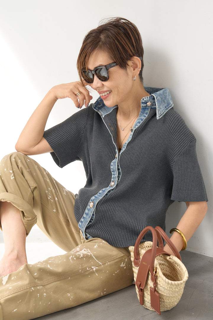 デニム×ニットシャツ ショートスリーブ