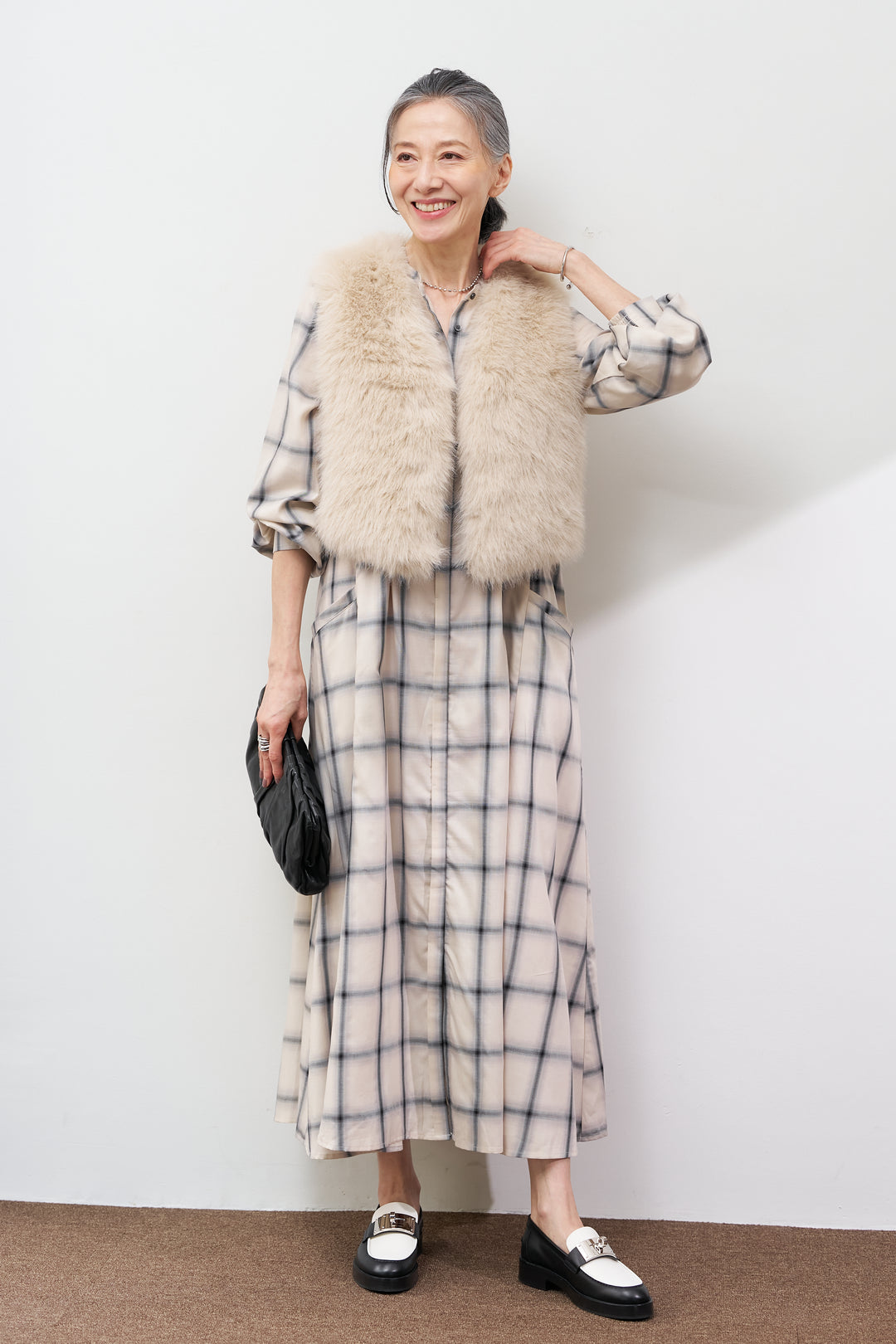 チェックフレアシャツワンピース