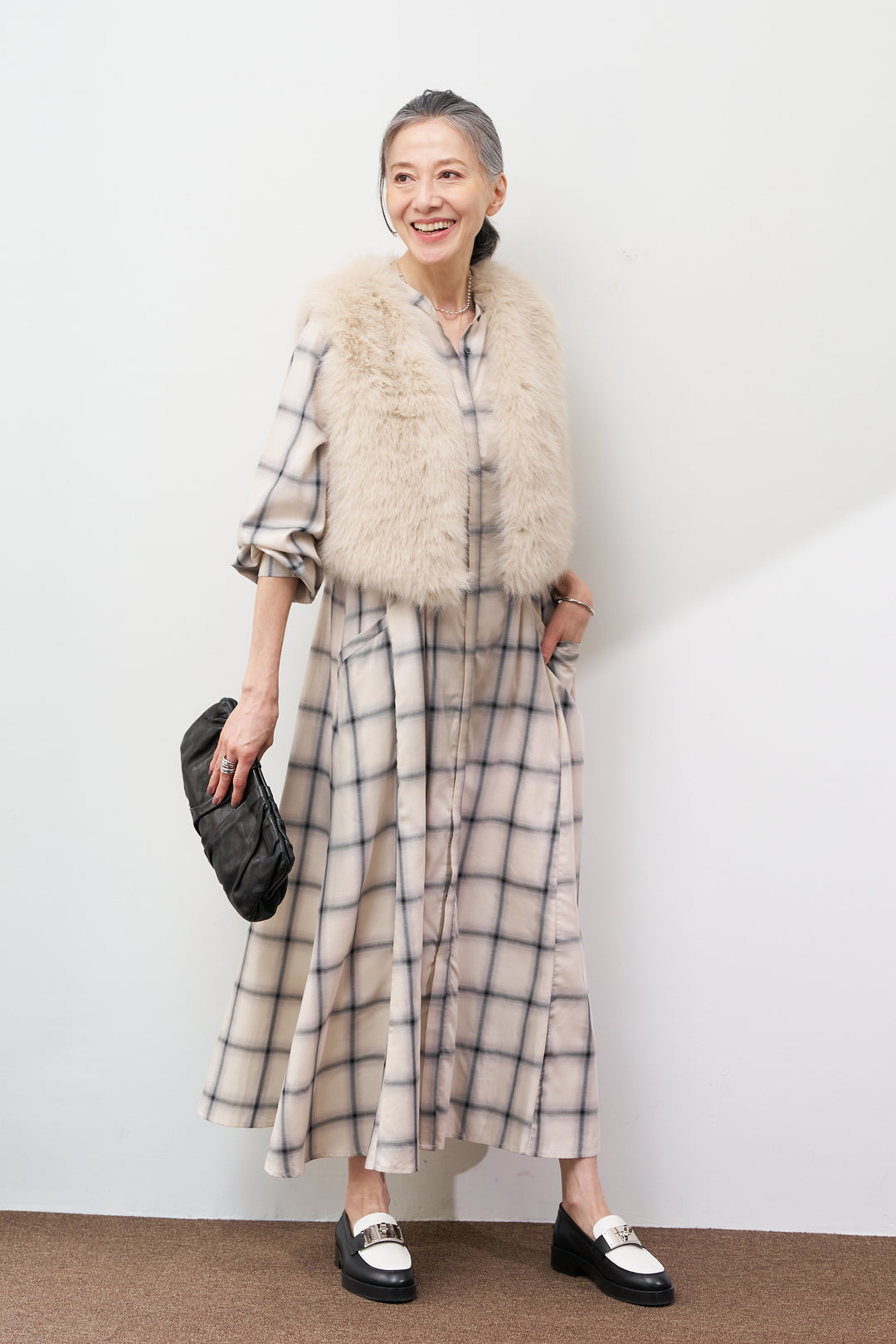 チェックフレアシャツワンピース