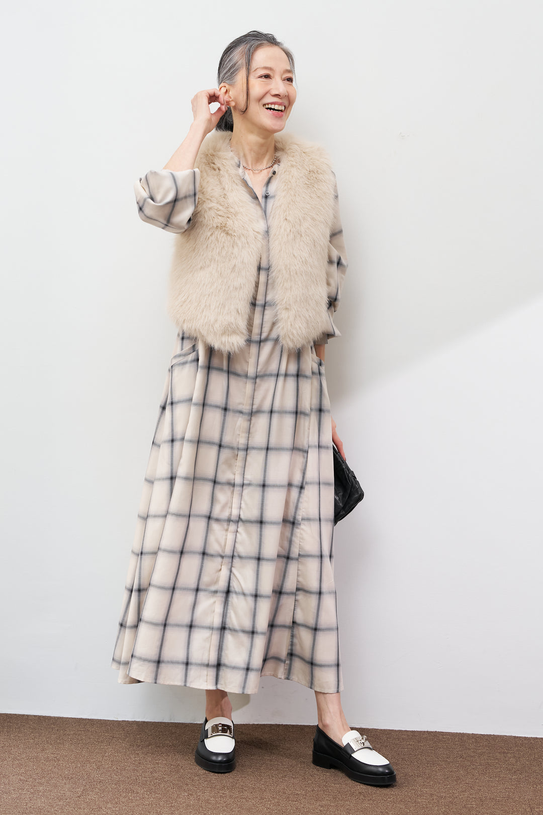 チェックフレアシャツワンピース