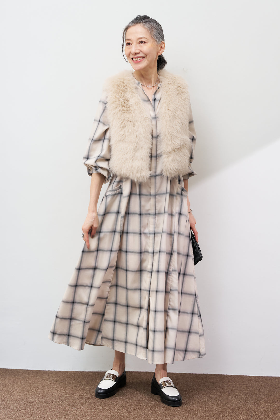 チェックフレアシャツワンピース