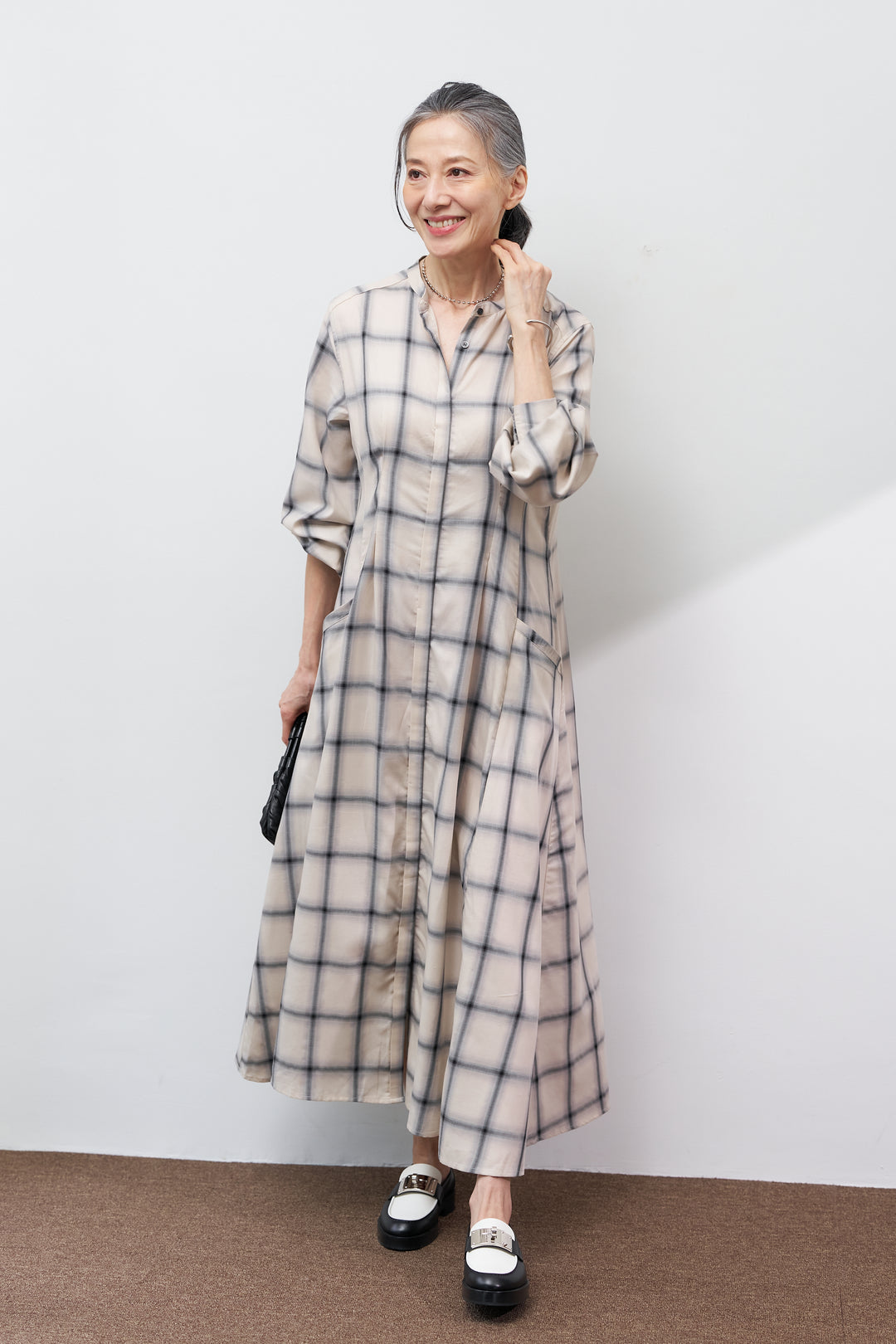 チェックフレアシャツワンピース