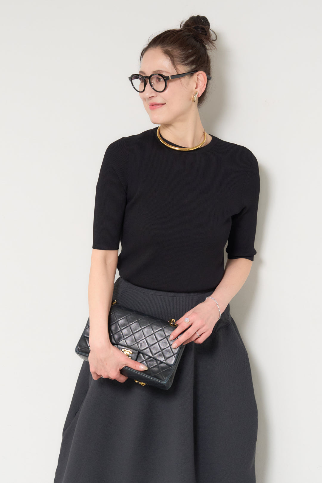 サラっと細リブニット