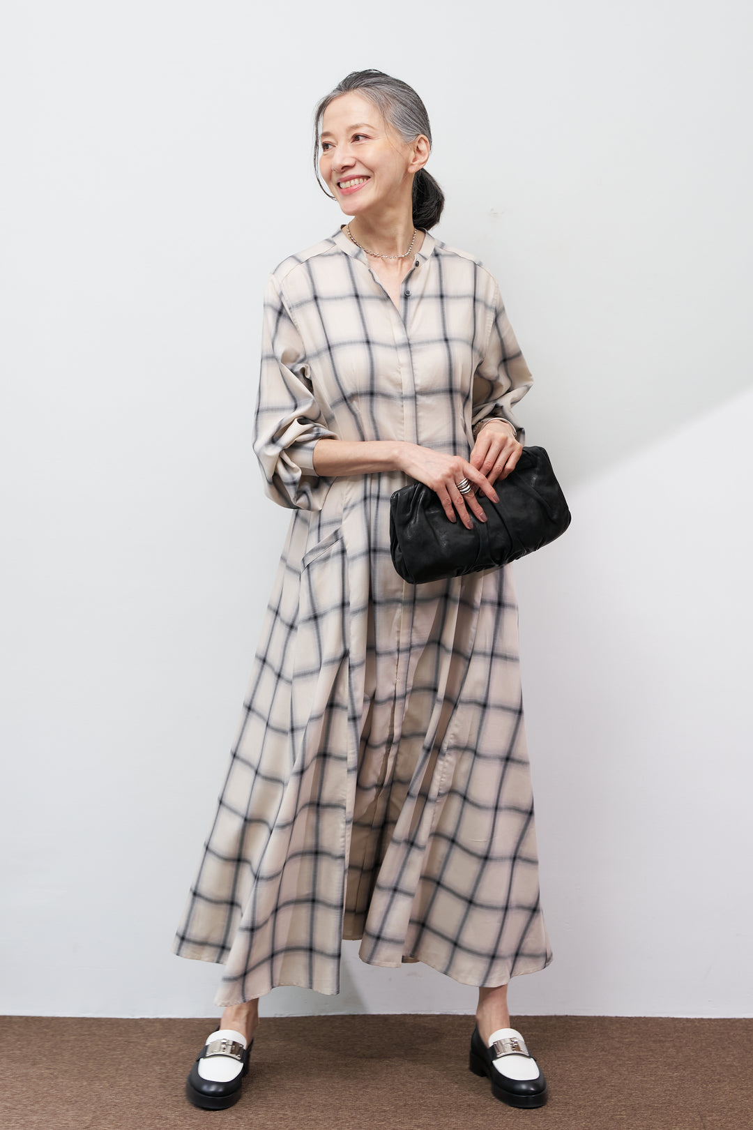 チェックフレアシャツワンピース