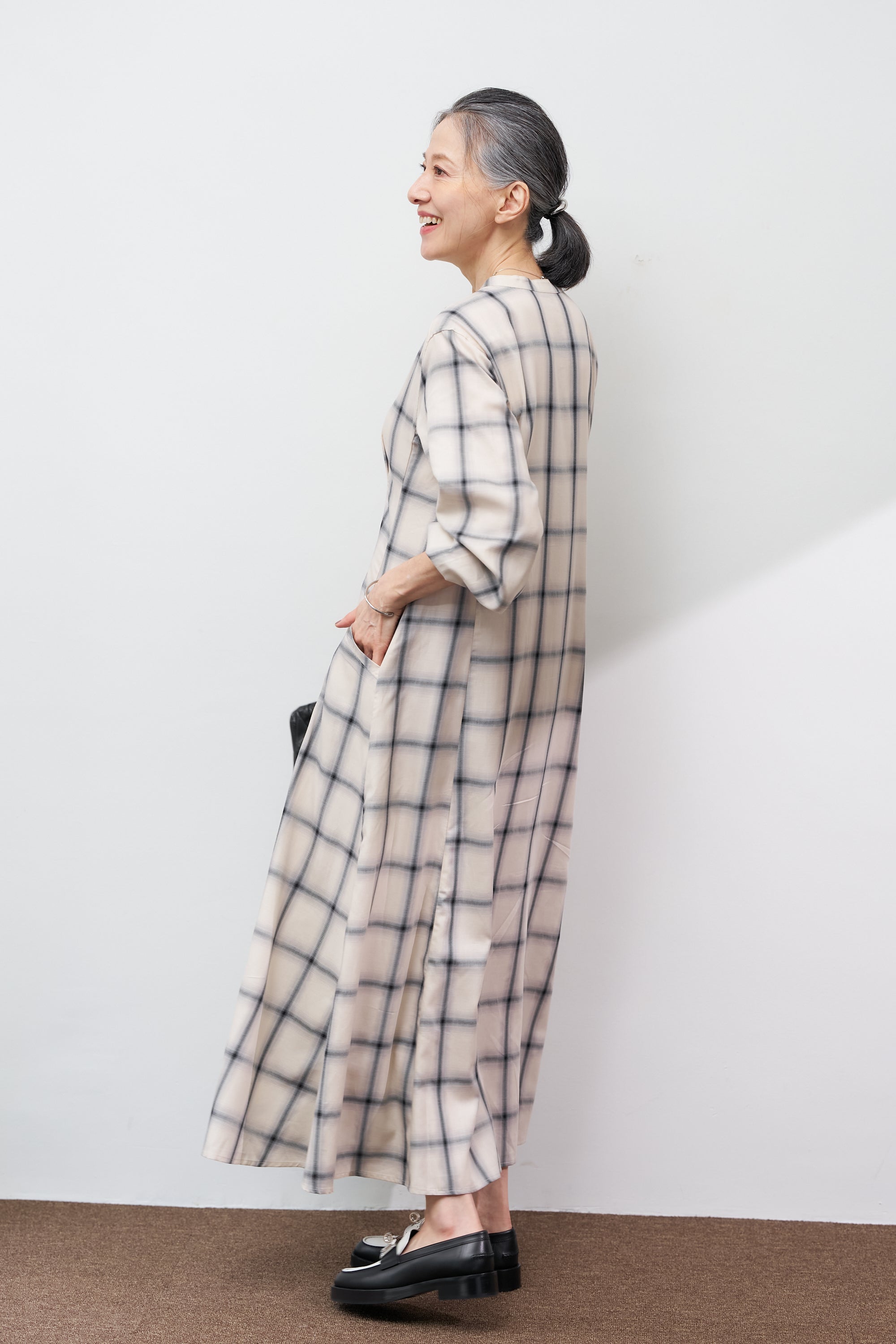 SET]チェックフレアシャツワンピース+ショートファーベスト(2set