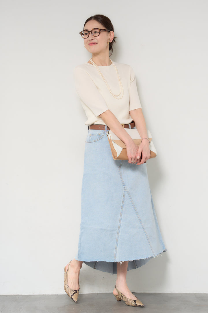 フリンジヘムデニムロングスカート