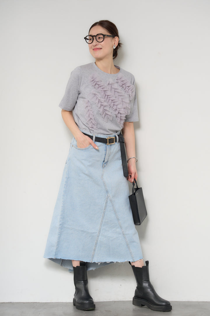 フリンジヘムデニムロングスカート