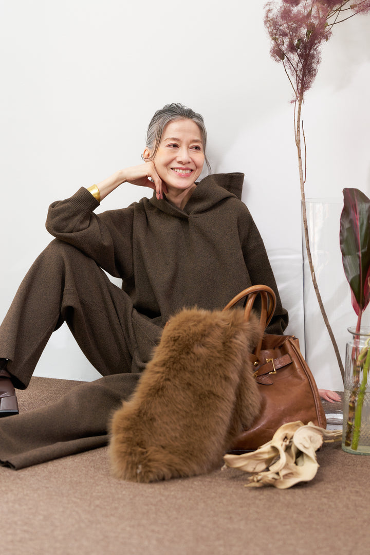 杢ニットフードプルオーバー