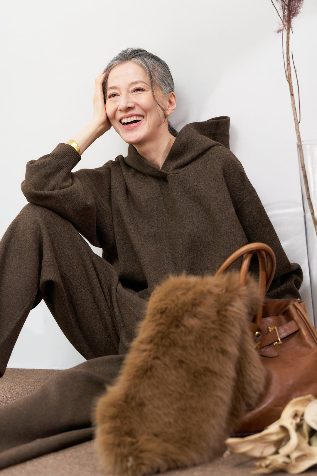 杢ニットフードプルオーバー