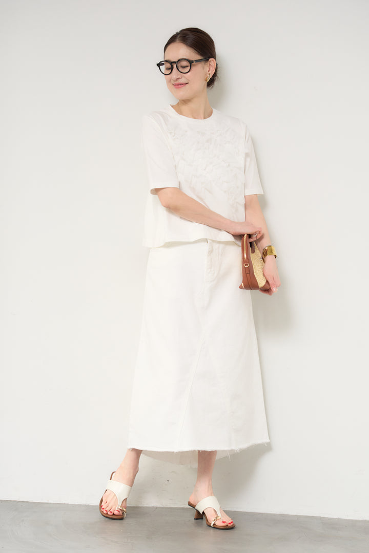 フリンジヘムデニムロングスカート