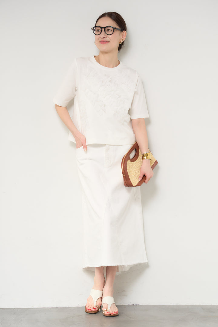 フリンジヘムデニムロングスカート