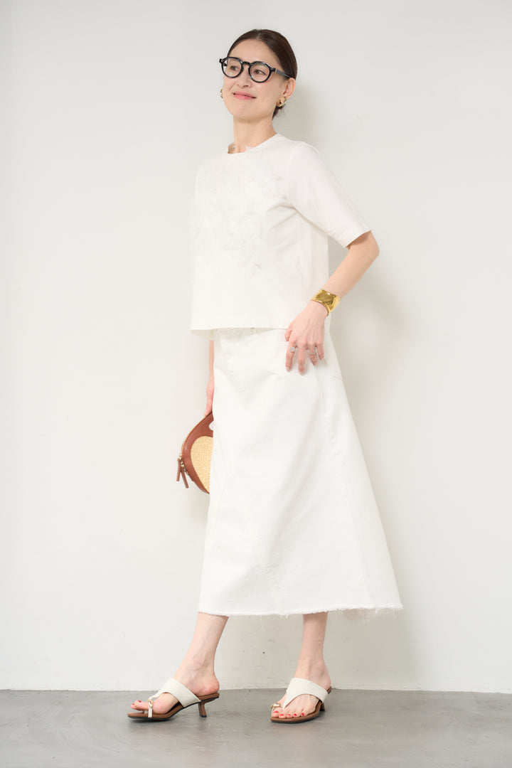 フリンジヘムデニムロングスカート