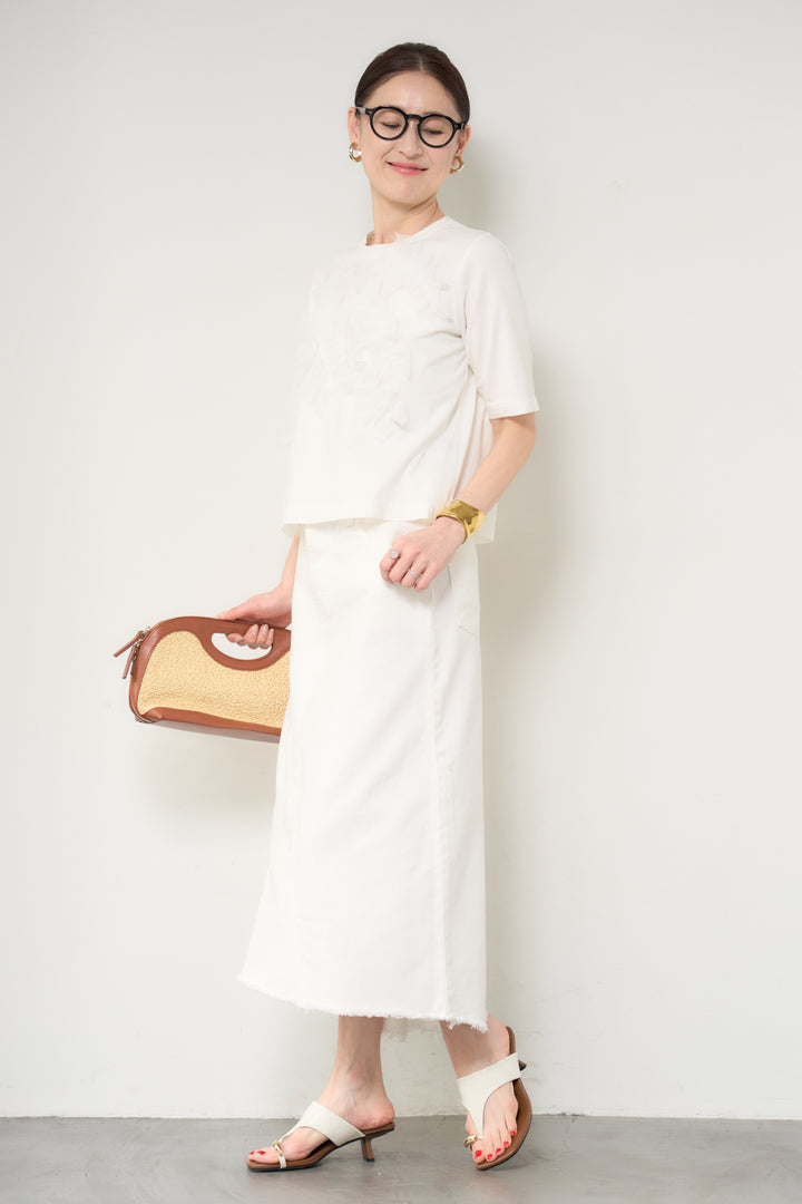 フリンジヘムデニムロングスカート