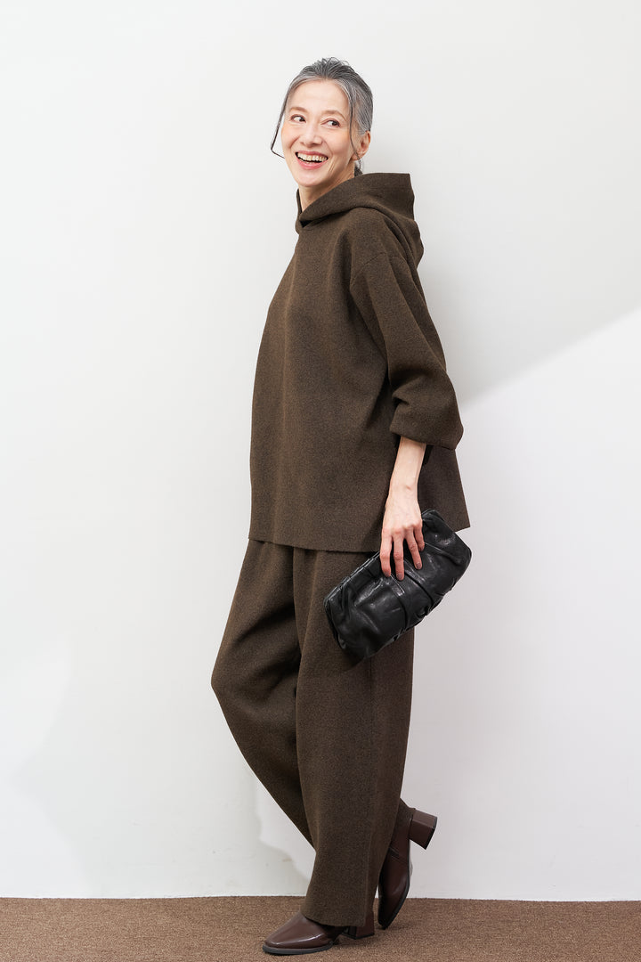 [SET]杢ニットフードプルオーバー+杢ニットテーパードパンツ(2set)