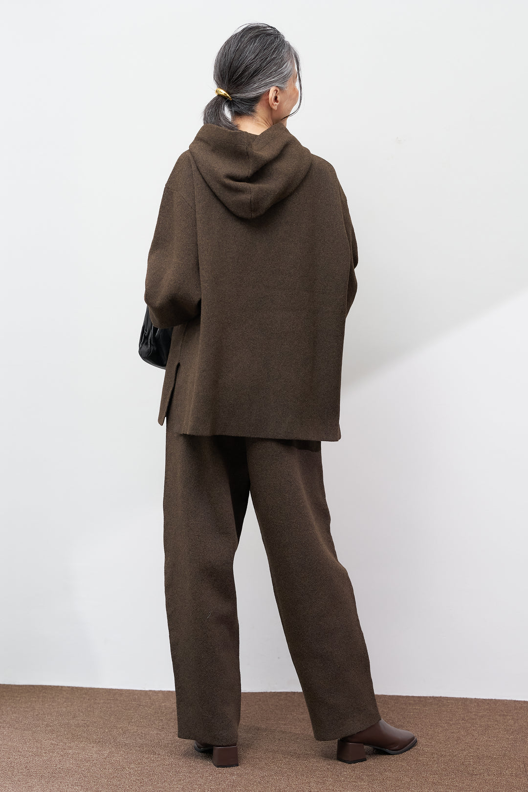 [SET]杢ニットフードプルオーバー+杢ニットテーパードパンツ(2set)