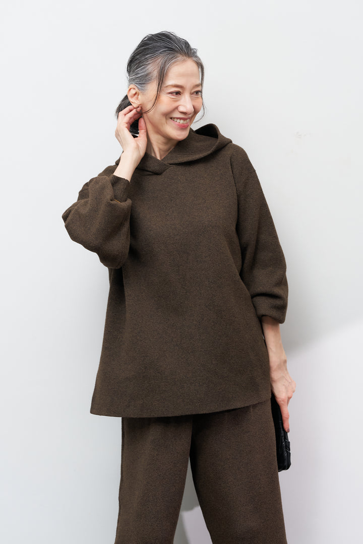 杢ニットフードプルオーバー