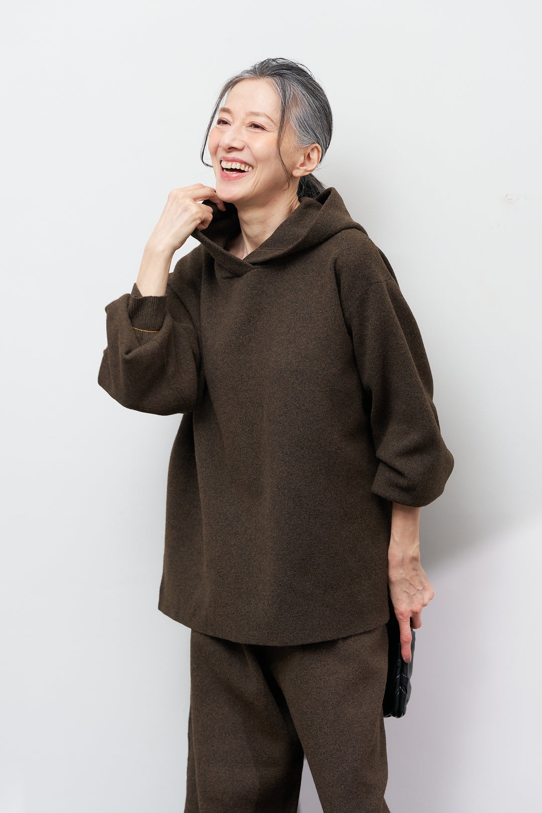 [SET]杢ニットフードプルオーバー+杢ニットテーパードパンツ(2set)