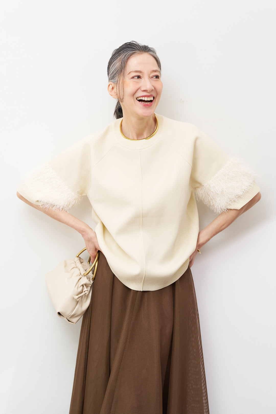 軽量リブ切替半袖プルオーバー