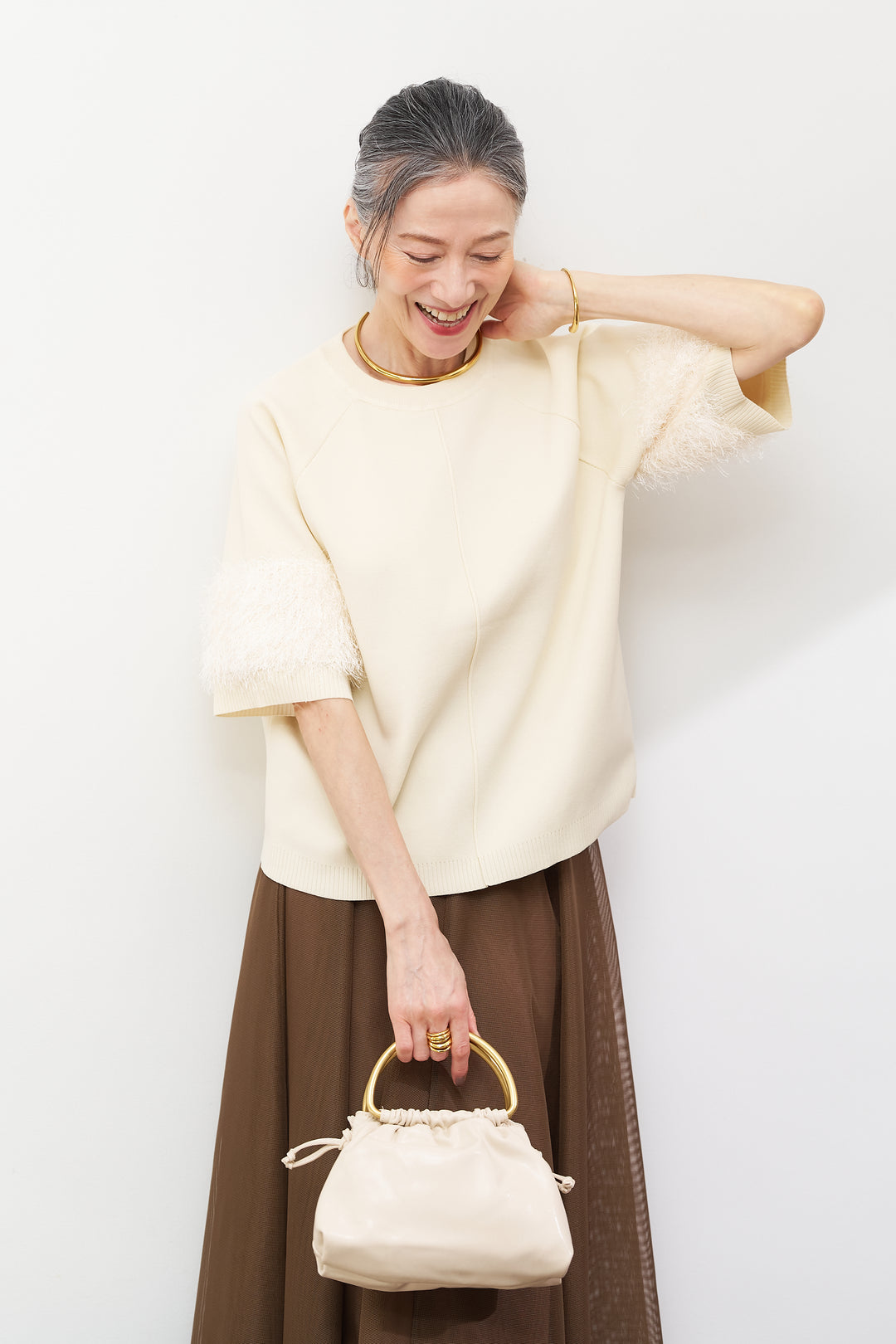 軽量リブ切替半袖プルオーバー