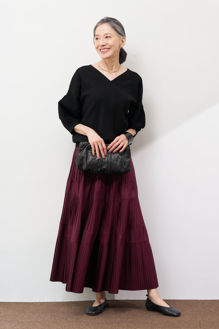 【防静電気】前後2WAYやわもちパフスリーブニット