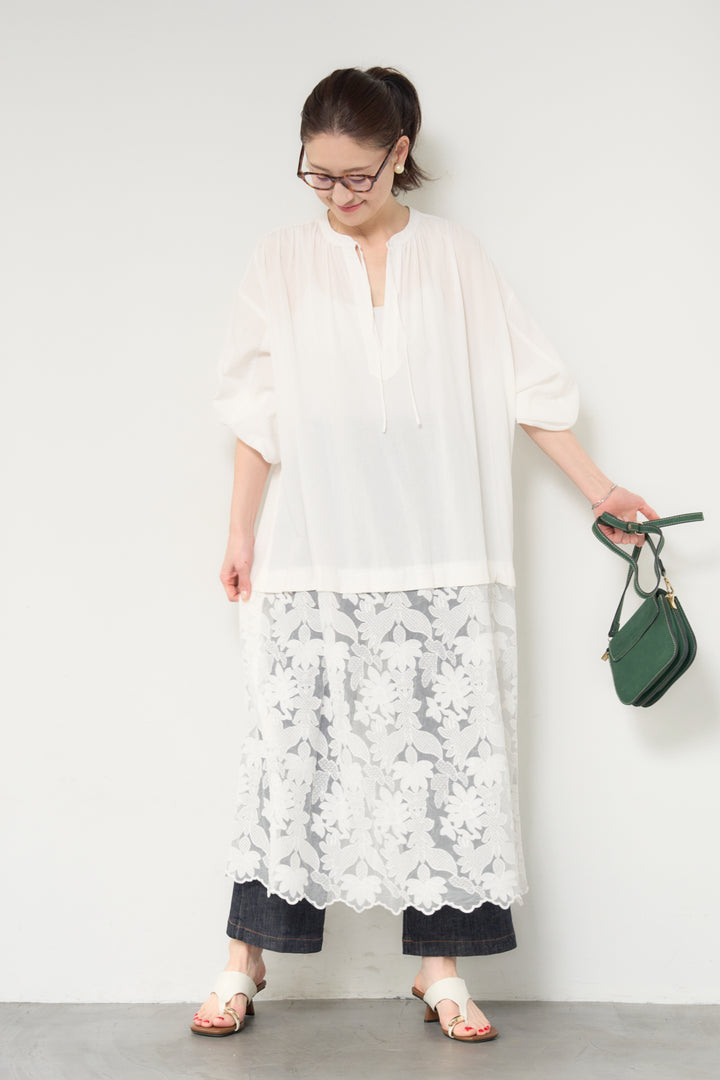 裾レースロング丈チュニック