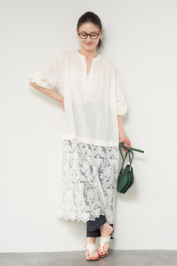 裾レースロング丈チュニック